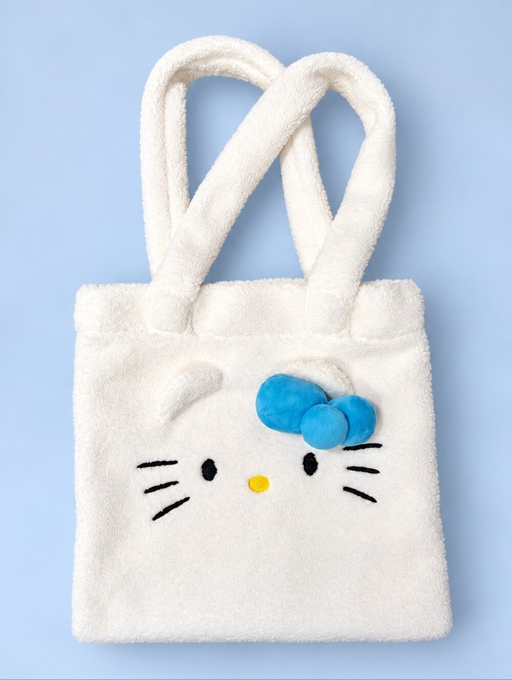 Hello Kitty White Plush Tote with Blue Bow